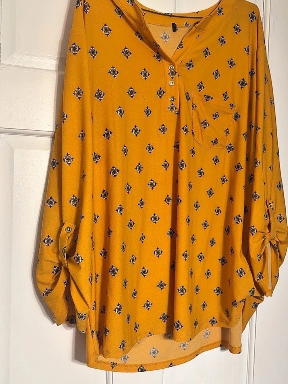 Geometric Button Front Blouse in Orange Like New